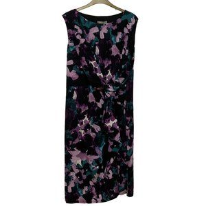 Planet Floral Ruched Knock Sleeveless,  Boatneck Dress Women Sz 14
